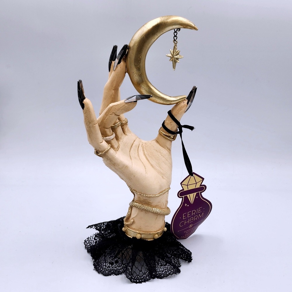 Gothic Celestial Witch Hand Crescent Moon Statue Skull Snake Halloween Decor 11" - Picture 6 of 9